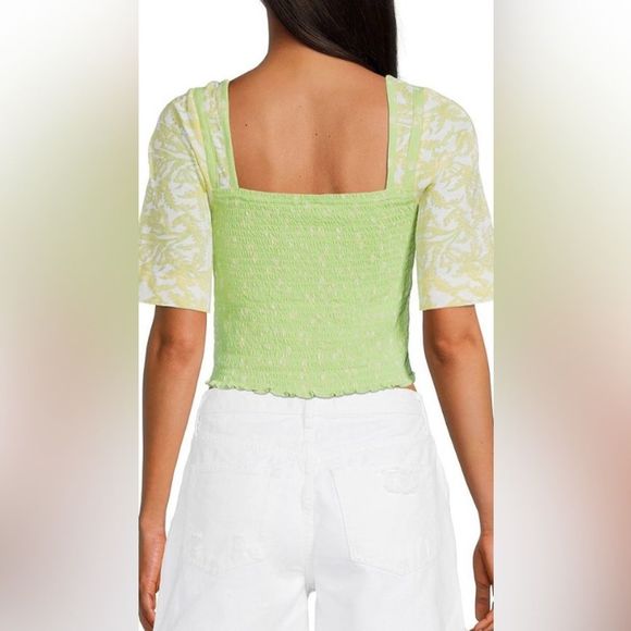 Free People, Marigold Square Neck, Floral Print Smocked Top, Size XL - Picture 11 of 13